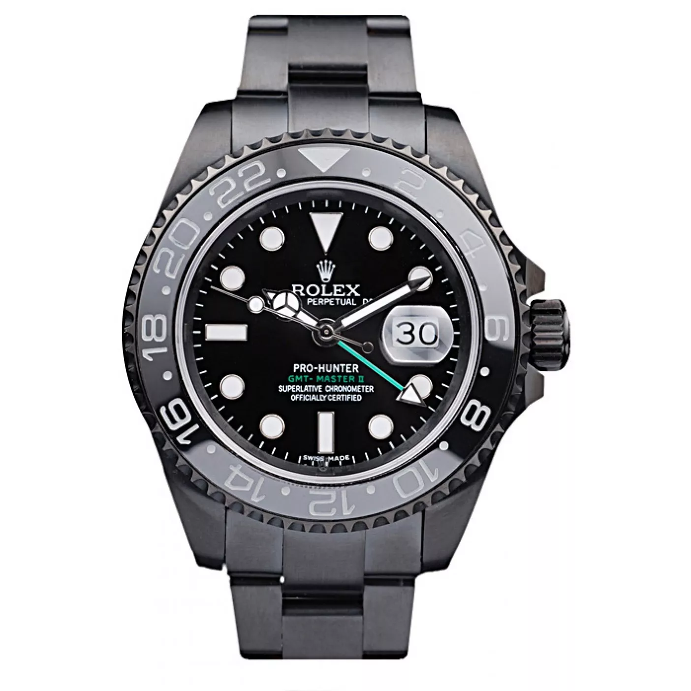 Rolex Swiss GMT Master II Pro-Hunter Black Steel Strap Black Dial 0115